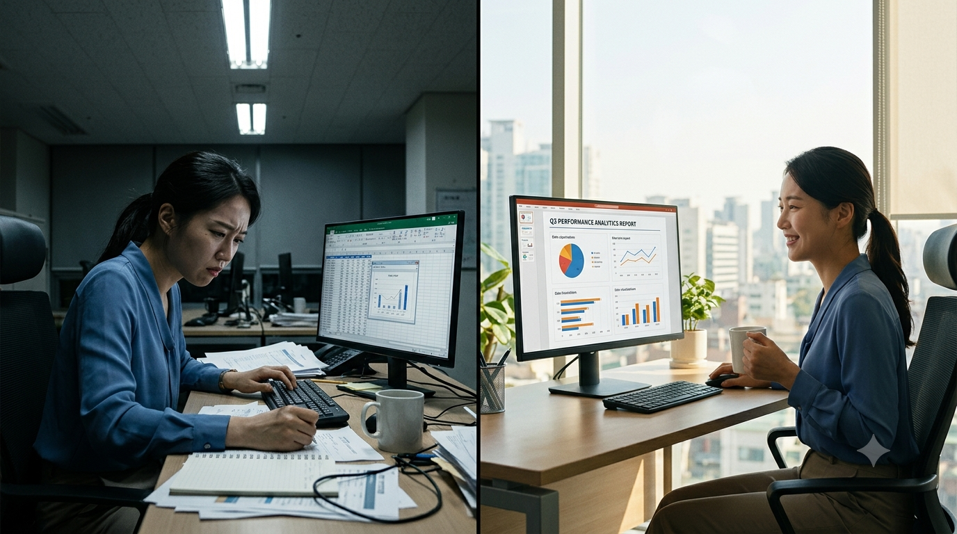 비전공자 직장인이 AI 교육으로 업무 자동화에 성공한 Before After 비교, 바이브코딩 ROI 실증