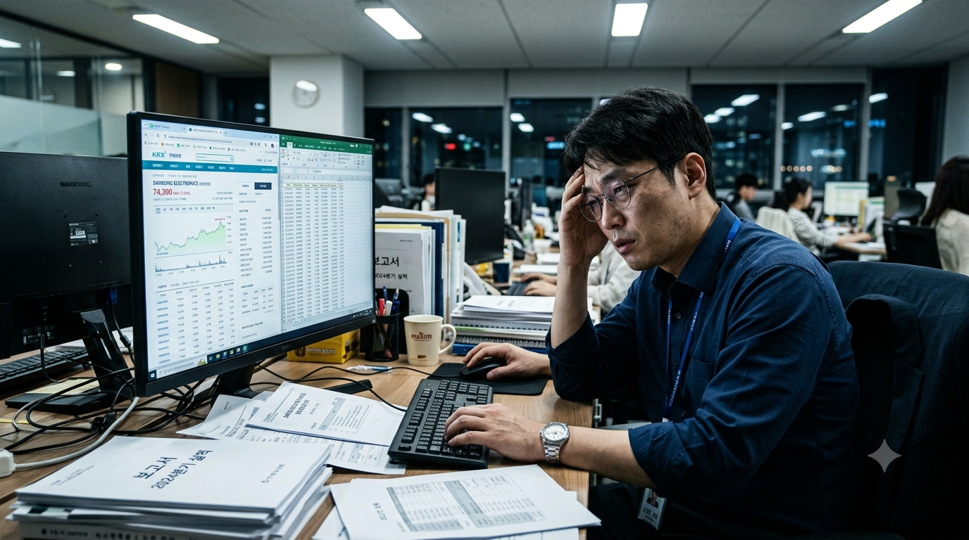 바이브코딩스쿨 수강 전, 금시세 데이터를 수동으로 수집하느라 매달 10시간을 쏟던 비전공자 IT 직장인의 모습