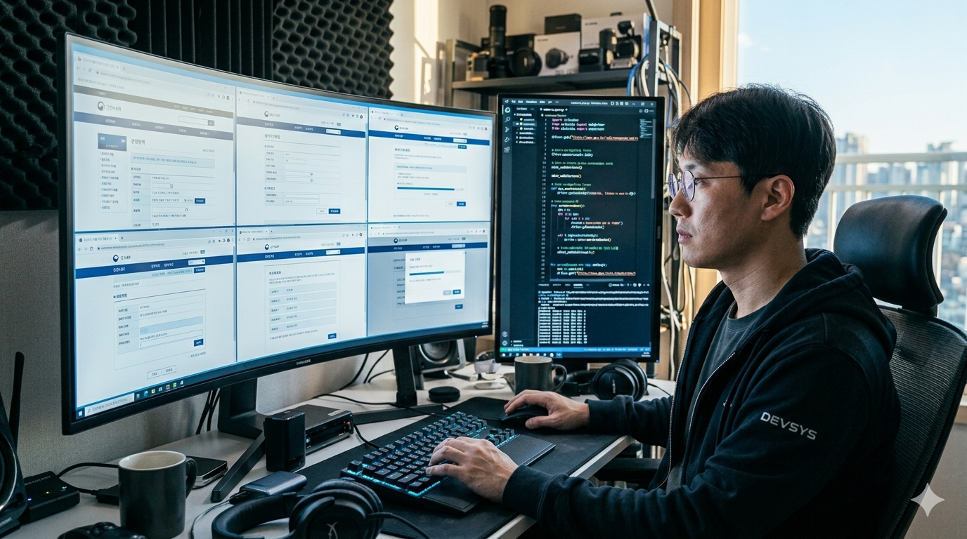 비현코/김우현 강사의 파이썬 업무자동화 바이브코딩 교육을 수강한 뒤, 3단계 자동화 파이프라인 구축에 성공한 담당자가 환경표지 인증제품 현황 엑셀 파일을 확인하고 있음