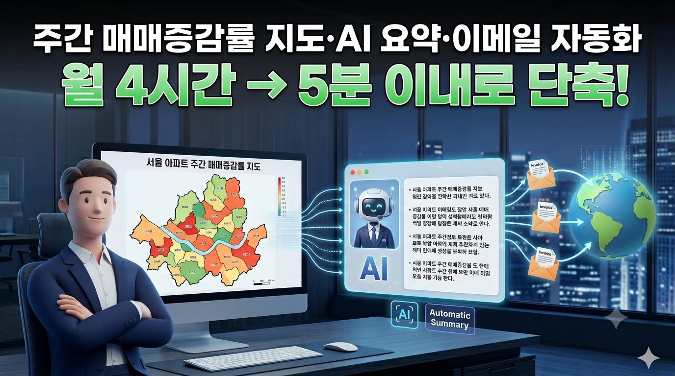 [부동산시황 분석] 증권사 D사, 서울 아파트 주간 매매증감률 지도·AI 요약·이메일 자동화 | 월 4시간 → 5분 이내로 단축