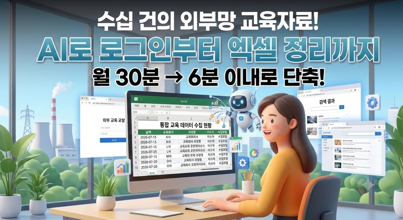 [HRD] 발전사 K사, 매달 반복하는 외부망 교육 포털 로그인부터 엑셀 정리까지 자동화 | 월 30분 → 6분 이내로 단축