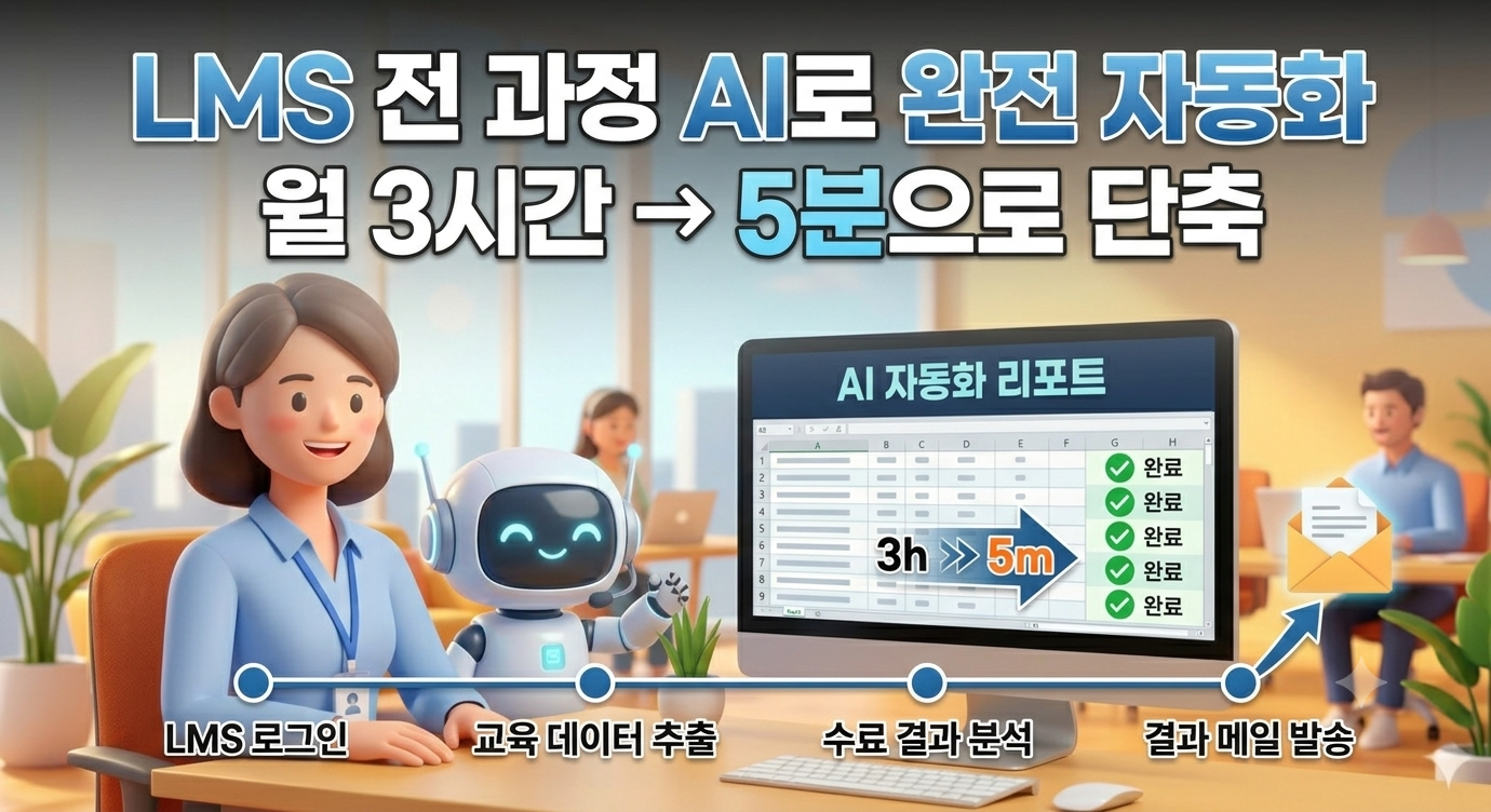 [HRD] 통신사 S사, LMS 로그인부터 교육생 이수 결과 메일까지 전 과정 자동화 | 월 3시간 → 5분으로 단축