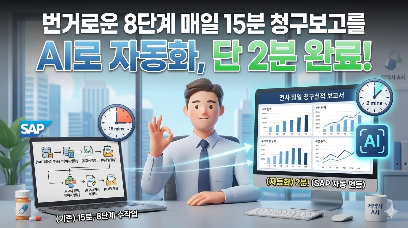 [영업/매출] 제약사 A사, SAP 전사 일일 청구실적 보고 자동화 | 매일 15분 → 2분으로 단축