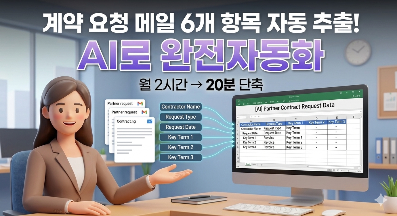 [계약관리] 통신사 S사, 매달 쌓이는 계약 요청 메일 6개 항목 자동 추출·엑셀 저장 | 월 2시간 → 20분으로 단축